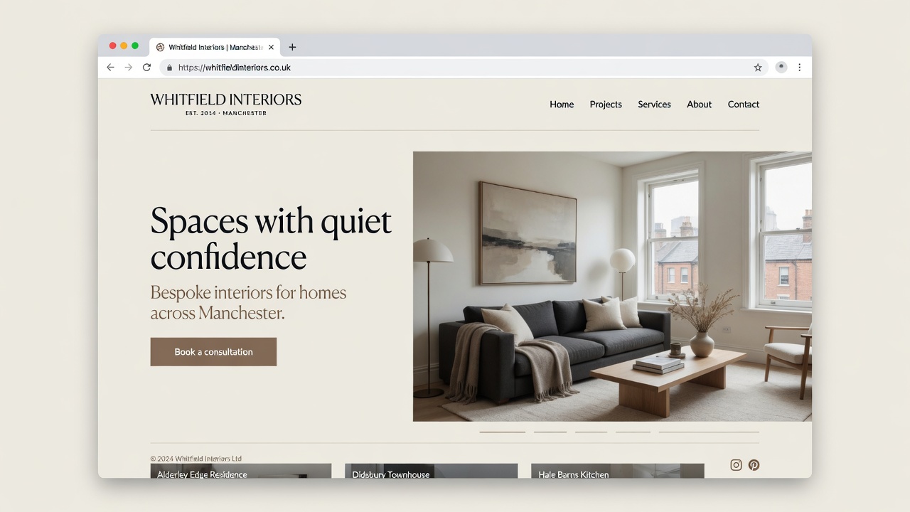 Whitfield Interiors website homepage design by Webliyam web design agency
